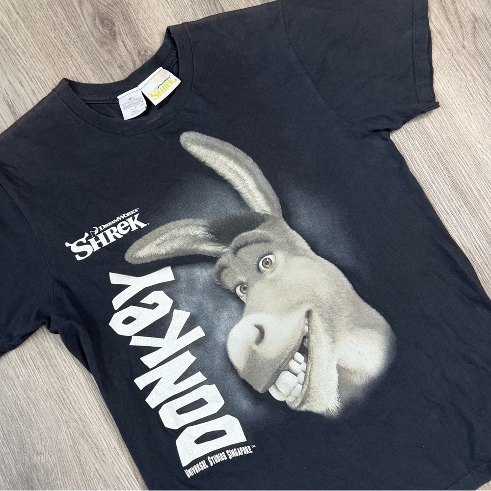 vintage SHREK DONKEY UNIVERSAL STUDIOS Singapore T-Shirt Small Black Dreamworks